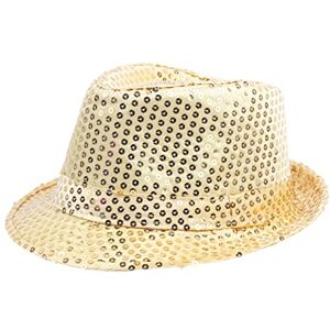 Chapeau à Paillettes pour Adulte Enfant Chapeau Fedora Brillante Chapeau Jazz Tenue Disco Danse Sequin Trilby Hat pour Carnaval, Costume, Fête à Thème, Cosplay (Or, M: 58cm) - Publicité