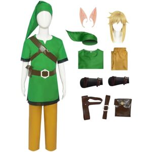 Foanja Link Déguisement Homme Garçon Cosplay Zelda Skyward Sword Link Uniforme Complet avec Chapeaux Oreilles d'elfe Set pour Adulte Enfant Fancy Dress Halloween Carnaval Fête Mascarade Costume Vert - Publicité