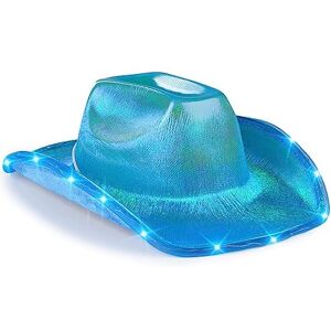 LEEMASING Chapeau de cowboy unisexe lumineux à bord LED clignotant pour mariage, bal, fête d'anniversaire, Halloween (bleu) - Publicité