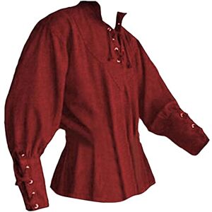 Caxndycing Tunique médiévale pour homme Chemise de chevalier Costume d'Halloween Fête médiévale Costume viking Renaissance Col montant, Rouge (08)., XL - Publicité