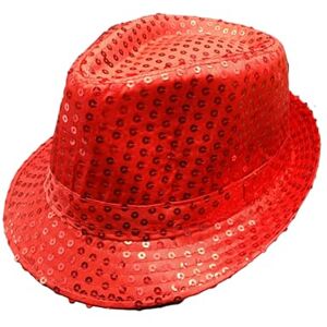 CHICTRY Chapeau de Jazz, Enfants Adultes Coloré Sequin fedora's Pare-Choc Pack Fête pour Disco Fête Anniversaire 54CM/ 58CM 58cm Rouge Taille unique - Publicité