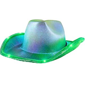 LEEMASING Chapeau de cowboy unisexe lumineux à bord LED clignotant pour mariage, bal, fête d'anniversaire, Halloween (vert) - Publicité