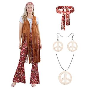 Churgigi Robe Hippie Annee 70 Flower Power Hippie Costume Adulte Annees 60 Couple Costume Disco Vetement 70S Élégant Hippie Robe a Frange - Publicité