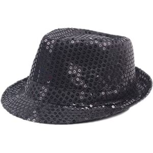 Chapeau à Paillettes pour Adulte Enfant Chapeau Fedora Brillante Chapeau Jazz Tenue Disco Danse Sequin Trilby Hat pour Carnaval, Costume, Fête à Thème, Cosplay (Noir, M: 58cm) - Publicité