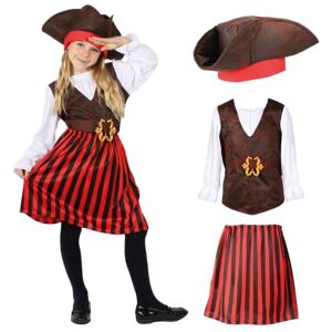 I LOVE FANCY DRESS Déguisement de pirate pour fille – Chemise de pirates, jupe rayée, chapeau tricorn de pirates, déguisement de pirates, journée mondiale du livre, taille S - Publicité