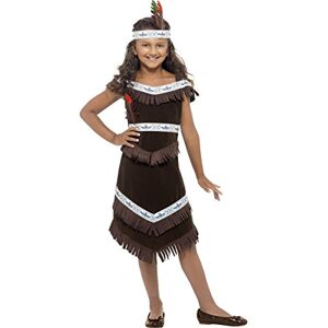 Smiffys Costume fille inspiré amérindien, marron, robe à franges et bandeau à plumes - Publicité