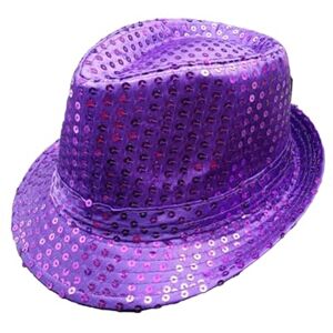 CHICTRY Chapeau de Jazz, Enfants Adultes Coloré Sequin fedora's Pare-Choc Pack Fête pour Disco Fête Anniversaire 54CM/ 58CM 58cm Violet Taille unique - Publicité