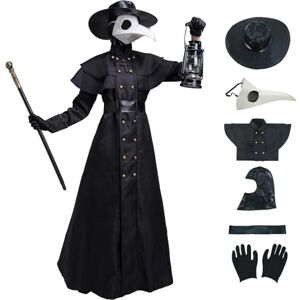 YEAJION Costume de Médecin de la Peste avec Accessoires Medecin de Peste Masque Style Médiévale Steampunk Déguisement de Docteur de la Peste Costume d'Halloween pour Adulte Carnaval Fête Cosplay - Publicité