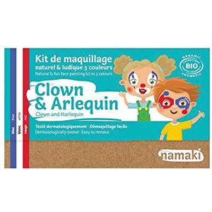 Namaki Maquillage enfants Kit 3 Couleurs Clown & Arlequin Bio Bleu, Blanc, Rouge - Publicité