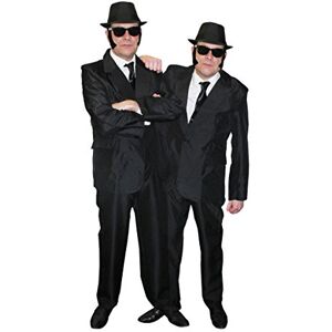 I LOVE FANCY DRESS Lot de 2 déguisements de blues pour homme – Costume de frères assortis – 2 x : costume noir, cravate noire, lunettes de soleil noires et chapeau trilby noir (M et L) - Publicité