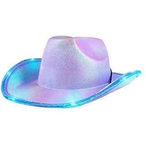 LEEMASING Chapeau de cow-boy unisexe lumineux et clignotant à bord LED amusant pour mariage, bal, fête d'anniversaire, Halloween, Noël, costumade (violet), violet, taille M - Publicité