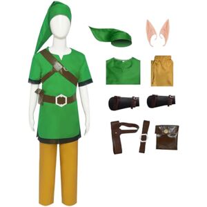 Foanja Link Déguisement Homme Garçon Cosplay Zelda Skyward Sword Link Uniforme Complet avec Chapeaux Oreilles d'elfe Set pour Adulte Enfant Fancy Dress Halloween Carnaval Fête Mascarade Costume Vert - Publicité