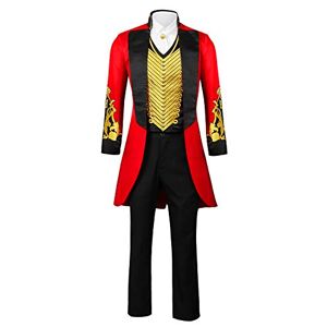 Funhoo Adulte Hommes Rouge Cirque Costume Ringmaster PT Barnum Showman Jacket Costume Cosplay Carnaval Uniforme Fête Tailcoat Veste Déguisement (XL, Noir/rouge) - Publicité