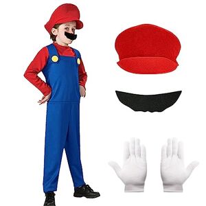 Alaiyaky Costume Mario et Luigi pour adultes et enfants, costume de mario,  super plombier, tenue de cosplay Mario Bros, tenue de cosplay avec chapeau