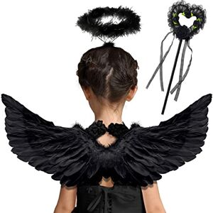 Takmor Ailes d'ange, ailes d'ange et halo d'ailes de diable, costume d'ange noir pour adultes, femmes, enfants, pour Halloween, fête d'anniversaire à thème - Publicité