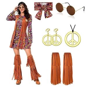YADODO Costume Hippie pour Femme Style Discothèque Robe Année 70 Hippie Costume pour Femme Costume d'Halloween Robe pour Femme 60S 70S les Dames/Adulte/Filles Robe (M) - Publicité