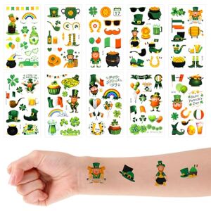 NQEUEPN 20 Feuilles de Tatouages Saint Patrick pour Enfants Adultes, Tatouages Irlandais Autocollants Tatouages Temporaires de Trèfle avec Pièces d'Or Chapeaux Verts Cadeaux de Fête pour Décoration - Publicité