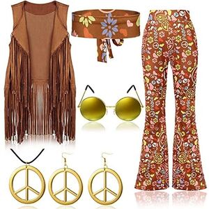 AMMICCO Costume Hippie Femme Discothèque Deguisement Hippie Pantalon Année 70 Hippie Femme Costume Halloween Carnaval Tenue 60S 70S Dames Adulte Filles (S, B) - Publicité