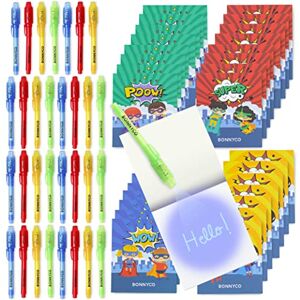 BONNYCO Stylo Encre Invisible et Carnet de Notes, Pack 32 Super Heros Petits Cadeaux Anniversaire pour les Garçons et Filles   Cadeau Anniversaire Enfants Jouets Pinata   Anniversaire Super Heros - Publicité