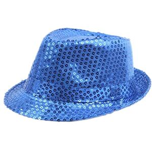 Chapeau à Paillettes pour Adulte Enfant Chapeau Fedora Brillante Chapeau Jazz Tenue Disco Danse Sequin Trilby Hat pour Carnaval, Costume, Fête à Thème, Cosplay (Bleu royal, M: 58cm) - Publicité