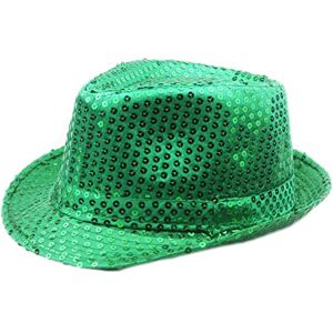 Chapeau à Paillettes pour Adulte Enfant Chapeau Fedora Brillante Chapeau Jazz Tenue Disco Danse Sequin Trilby Hat pour Carnaval, Costume, Fête à Thème, Cosplay (Vert, S: 54cm) - Publicité