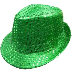 CHICTRY Chapeau de Jazz, Enfants Adultes Coloré Sequin fedora's Pare-Choc Pack Fête pour Disco Fête Anniversaire 54CM/ 58CM 58cm Vert Taille unique - Publicité