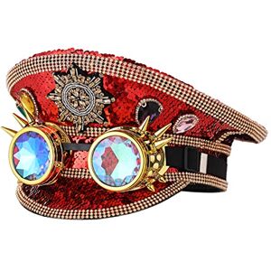 BPURB Femmes Filles Steampunk Rave Capitaine Style Strass Sequin Chapeau Haut de Forme Festival Carnaval Halloween Déguisement Cosplay (Style-G) - Publicité