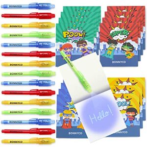 BONNYCO Stylo Encre Invisible et Carnet de Notes, Pack 16 Super Heros Petits Cadeaux Anniversaire pour les Garçons et Filles   Cadeau Anniversaire Enfants Jouets Pinata   Anniversaire Super Heros - Publicité