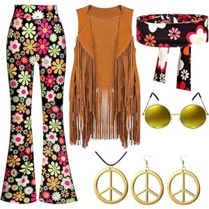 Déguisement Hippie Femme, Costume Hippie Femme Année 70 80, Costume d'carnaval, Deguisement Chic Élasticité Femme Carnaval Déguisement Adulte Drole pour Carnaval, Tenue de fête - Publicité