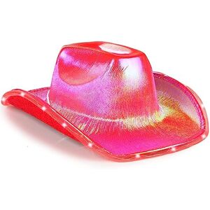 LEEMASING Chapeau de cowboy unisexe lumineux à bord LED clignotant pour mariage, bal, fête d'anniversaire, Halloween (rouge) - Publicité