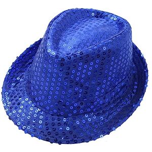 CHICTRY Chapeau de Jazz, Enfants Adultes Coloré Sequin fedora's Pare-Choc Pack Fête pour Disco Fête Anniversaire 54CM/ 58CM Bleu Taille unique - Publicité