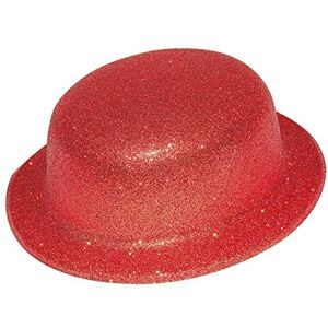 P'tit Clown 63542 Chapeau Plastique Melon Adhésif Bords Arrondis Paillettes Rouge - Publicité