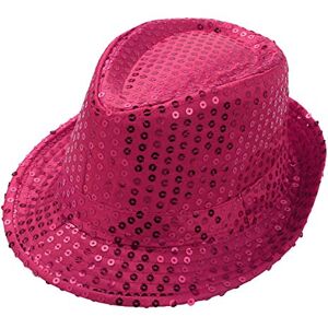 CHICTRY Chapeau de Jazz, Enfants Adultes Coloré Sequin fedora's Pare-Choc Pack Fête pour Disco Fête Anniversaire 54CM/ 58CM Rose Red Taille unique - Publicité