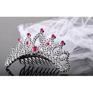 Party Deco Couronne en Diademe Argent Avec Un Voile Blanc