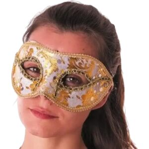 Party Pro Masque Venitien Blanc Avec Inscription Or