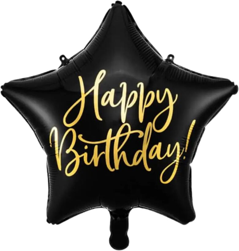 PARTYDECO Ballon Mylar Étoile - Happy Birthday - Noir & Or 40cm