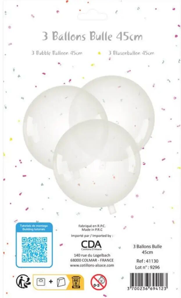 Ballon Bulle transparent ø45cm - Lot de 3