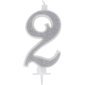 Graziano Candelina Compleanno Numeri 2 Due In Cera Glitter Argento H 13 Cm