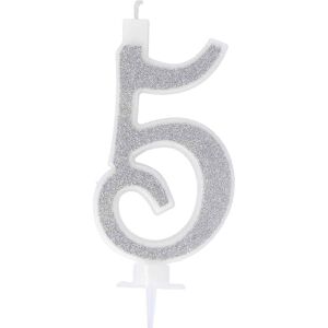 Graziano Candelina Compleanno Numero 5 Cinque In Cera Glitter Argento H 13 Cm