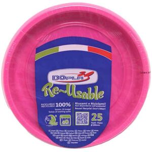 25 Scodelle Piatti Fondi Di Plastica Lavabili Riutilizzabili Fucsia Ø20,5 Cm Dopla