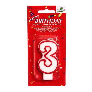 Florida Candelina Per Torta Di Compleanno Numero 3 Rosso H 7 Cm