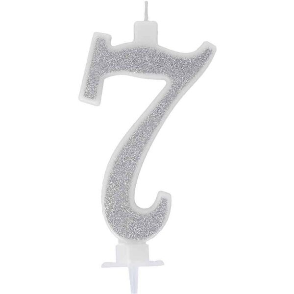 graziano candelina compleanno numero 7 sette in cera glitter argento h 13 cm