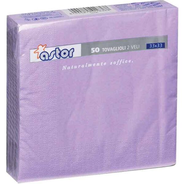 50 tovaglioli di carta ovatta colorati 2 veli 33x33 cm astor lilla