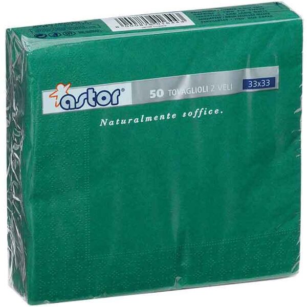 50 tovaglioli di carta ovatta colorati 2 veli 33x33 cm astor verde