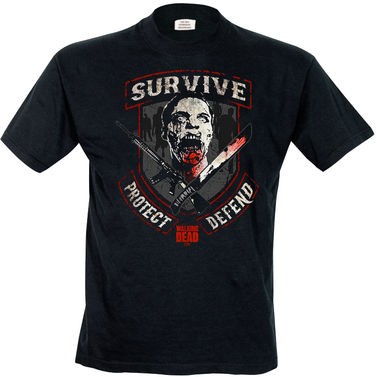 T-Shirt uomo Walking Dead. Survive Protect and Defend Logo