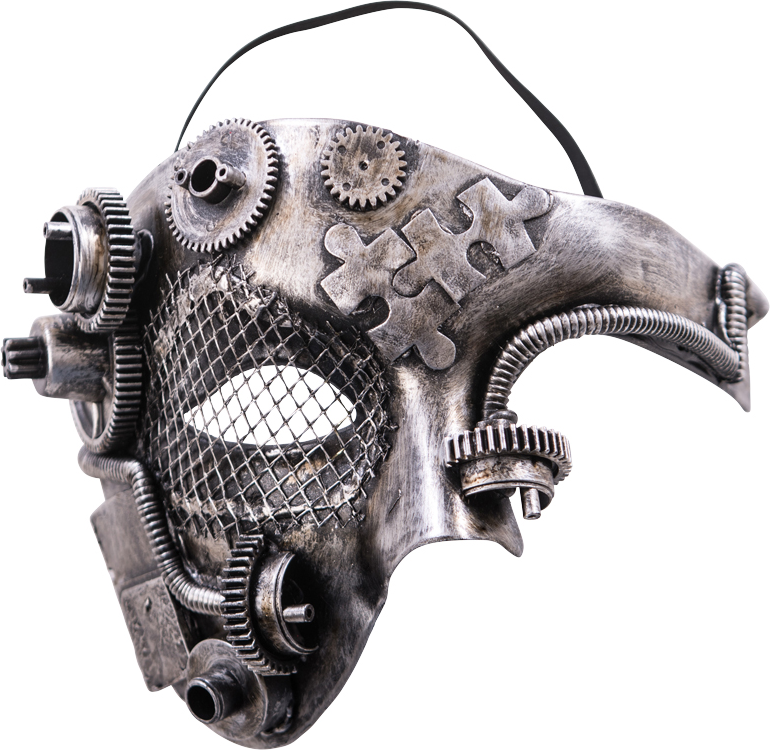 Maschera Steampunk Mezzo Viso Argento In Plastica Rigida