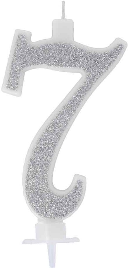 Graziano Candelina Compleanno Numero 7 Sette In Cera Glitter Argento H 13 Cm