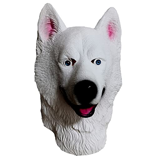 YJSPSW Dierlijke Hond Latex Masker Witte Husky Hond Hoofd Hood Masker Halloween Cosplay Kostuum Masker