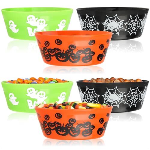 com-four ® 6x Halloween snackschalen schalenset voor verpakte snoepjes plastic snackborden feestservies voor Halloween en themafeesten (6 stuks 3 kleuren)