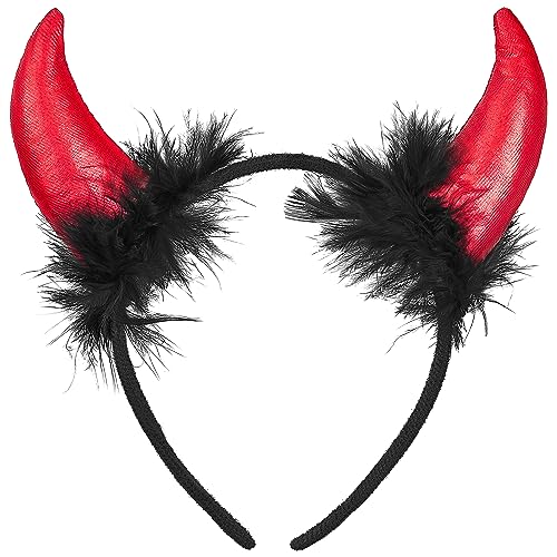 Balinco Duivelsoren, glitterhaarband voor Halloween, duivelsoren, haarband, duivels-outfit, duivelshoorns, rood/zwart, glitter
